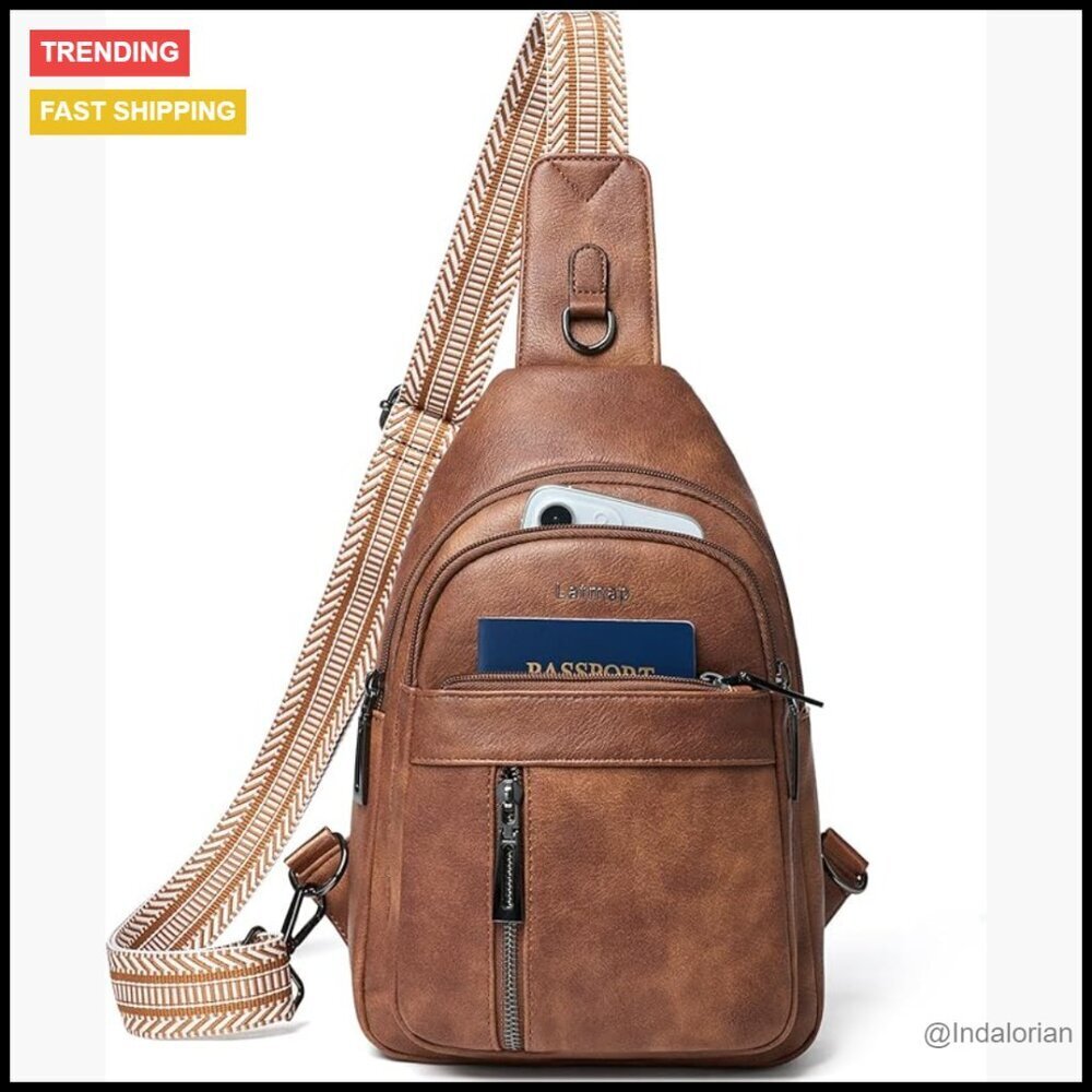 Trendy Sling Bag Crossbody Fanny Pack Travel Shoulder Bag PU Leather Minimal